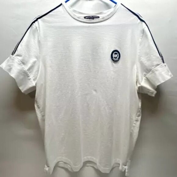 Michael Kors Logo Patch Short Sleeved Tee White Black Men's XL Athleisure EUC - Picture 2 of 8